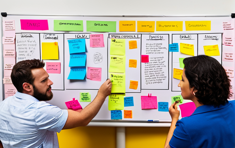**
A vibrant brainstorming session with a diverse team generating creative ideas using mind maps and colorful sticky notes. Focus on collaboration and out-of-the-box thinking.
**